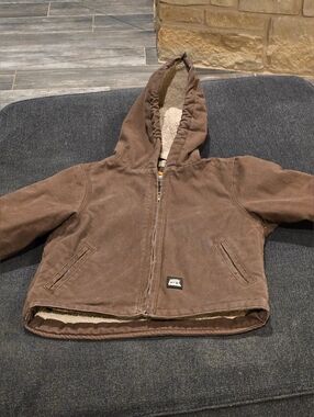 Kids Hooded Sherpa-Lined Puffer Jacket in Brown